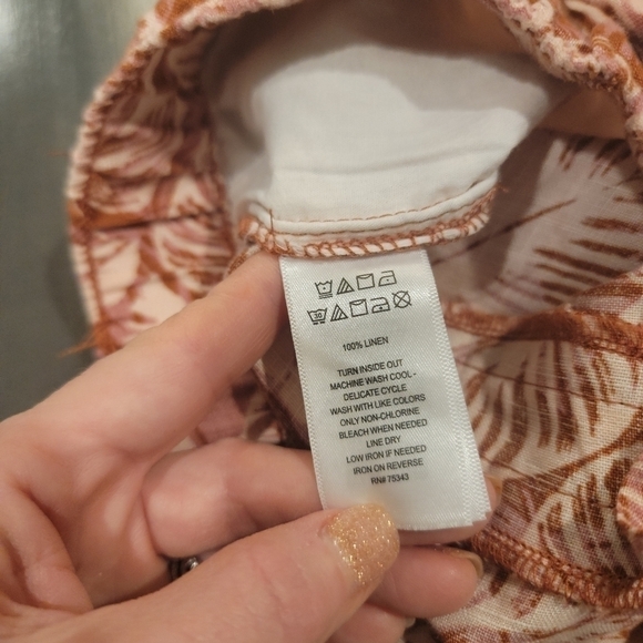 Tahari New 100% Linen Tropical Print Muted Red Pink Drawstring Shorts Size Small - Picture 11 of 11